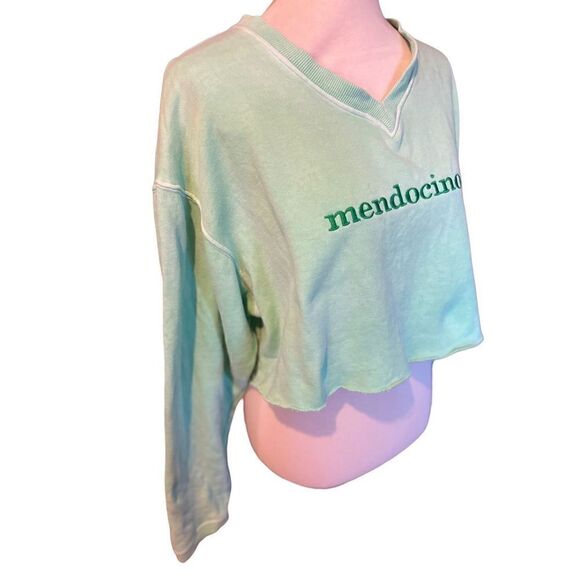 Mendocino The Shirt Company Lime Green Long Sleeve V-Neck Raw Hem Sweatshirt Siz - Picture 3 of 7